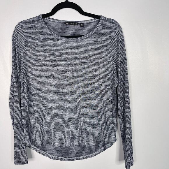 Athleta XSmall XS Navy Blue Striped Breezy Open Back Long Sleeve Tee Modal Blend - Picture 1 of 10